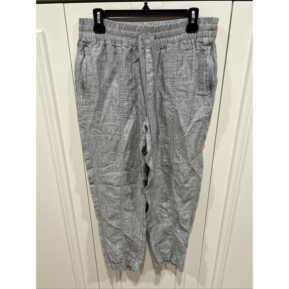 Athleta Women's Retreat Linen High Rise Ankle Pants Size Medium Gray‎ Pull-On
